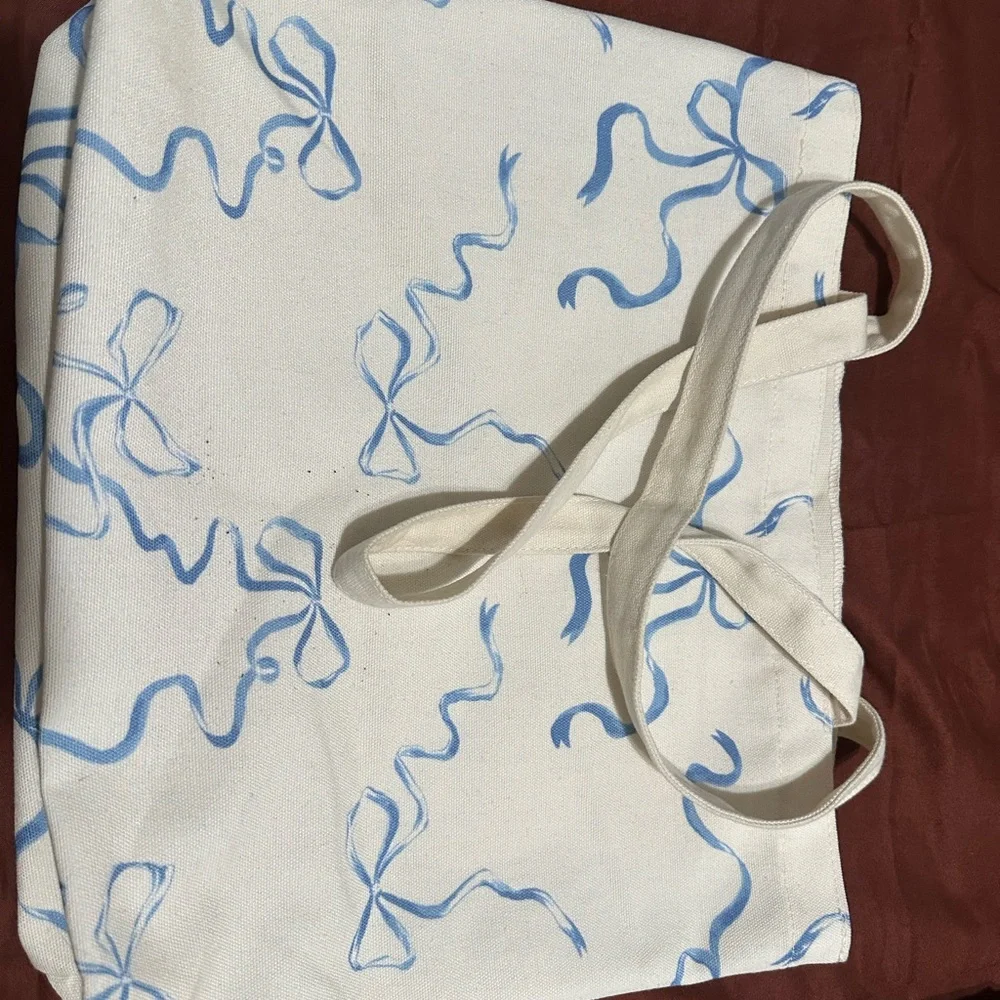 Canvas Tote Bag with Blue Bows for Sonny Angels, Trinkets - EUC
